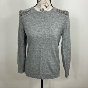 J.Crew cashmere wool blend super soft gray long sleeve bedazzled sweater
